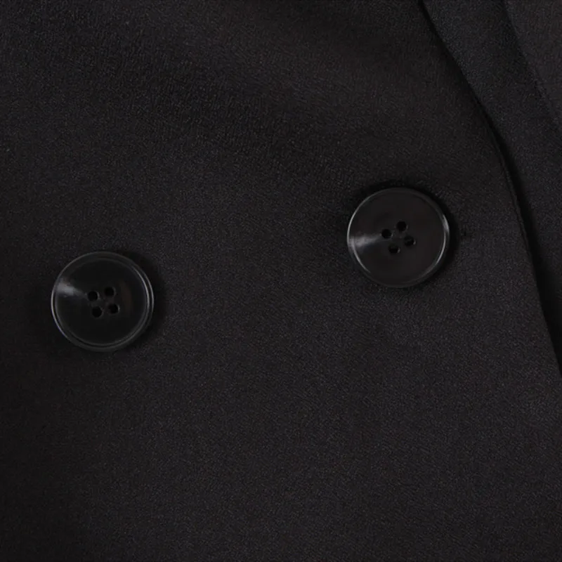 Женский двубортный жилет NSZ черный длинный без рукавов с карманами|Жилеты и