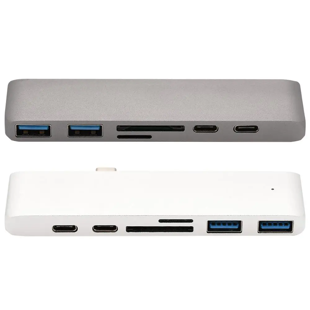 7-в-1 адаптер для чтения карт типа C с двумя USB-C-HDMI SD/TF Card Reader PD Зарядка 4K HD MacBook Pro USB 3 0