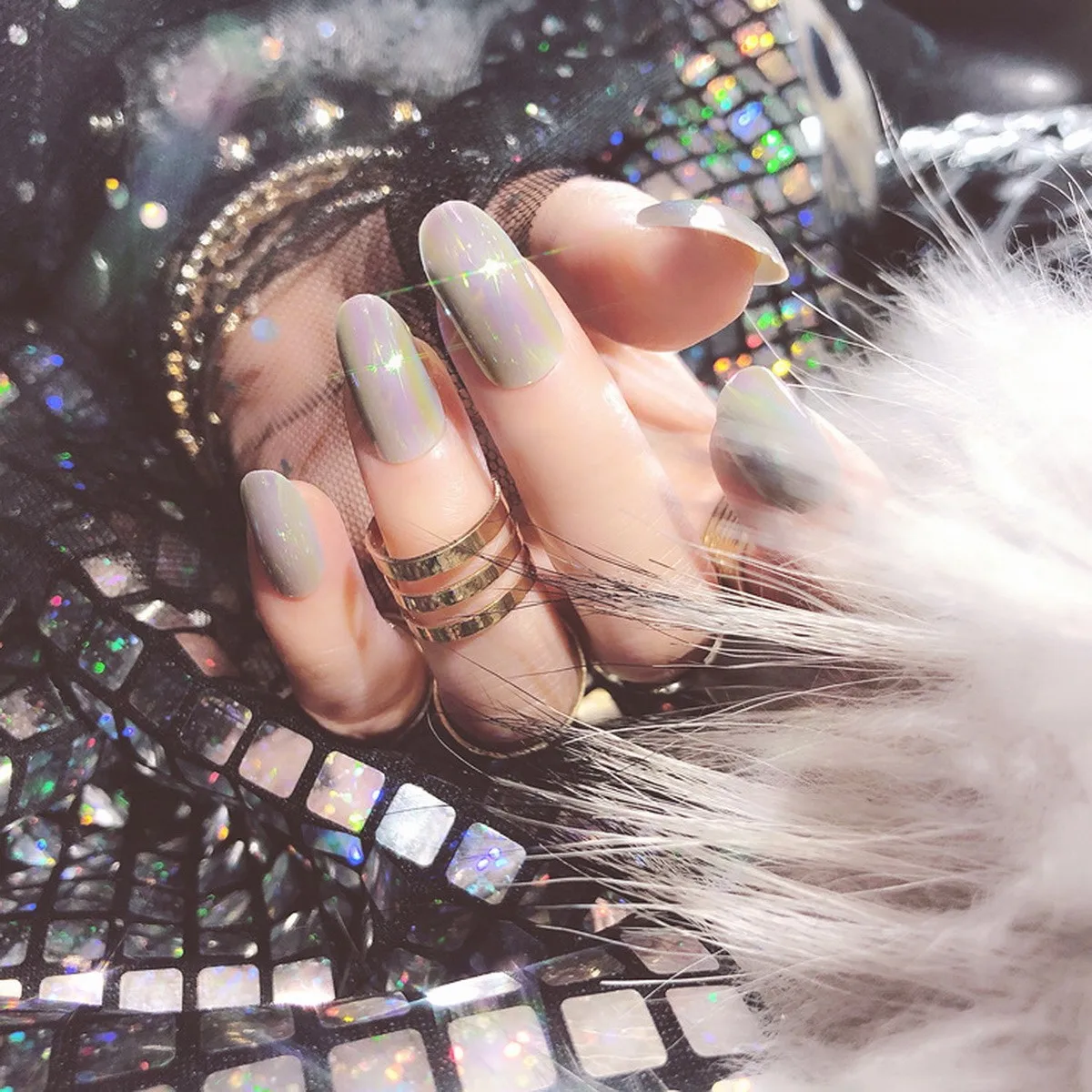

Mirror Silver False Nails Point Colorful Metallic Acrylic Artificial Nail Tips Easy for Daily wear Art Accessories