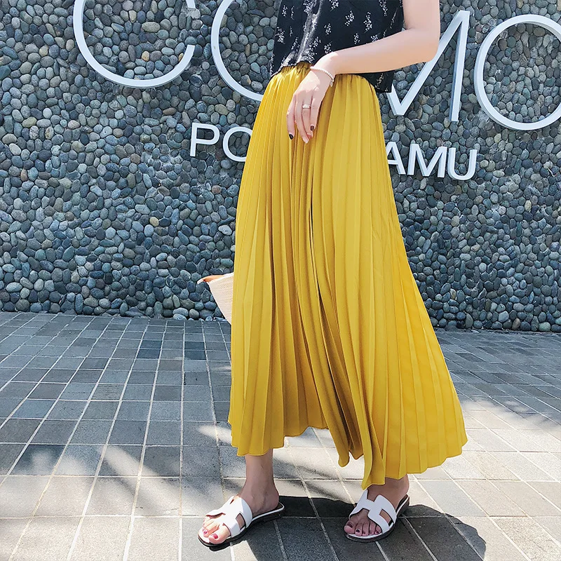 Женская плиссированная юбка Однотонная длиной до щиколотки | одежда