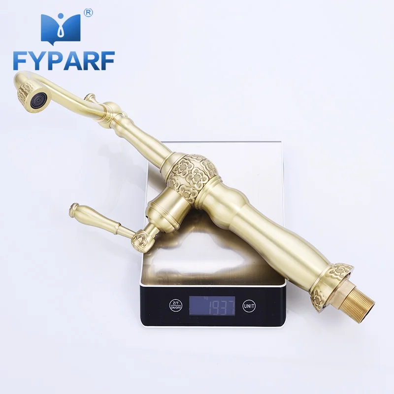 

FYPARF Tall Bathroom Gold Faucet Single Handle 360 Rotating Long Spout Faucet Brass Hot and Cold Water Tap Bath Basin Faucets