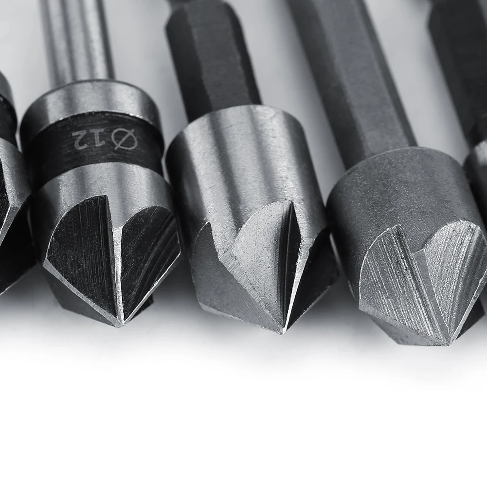 

5pcs/set High Speed Steel Industrial Countersink Drill Bit 5 Flutes Counter Sink Woodworking Chamfering Metal Working Cutter