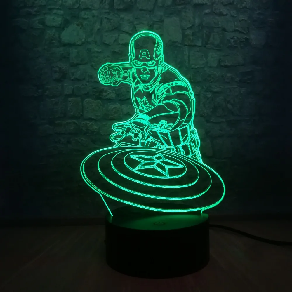 Marvel супергерой кино Капитан Америка щит рисунок светодиодный 3d-ночник многоцветный Изменение лампа комната подростка декоративные мальчика подарок
