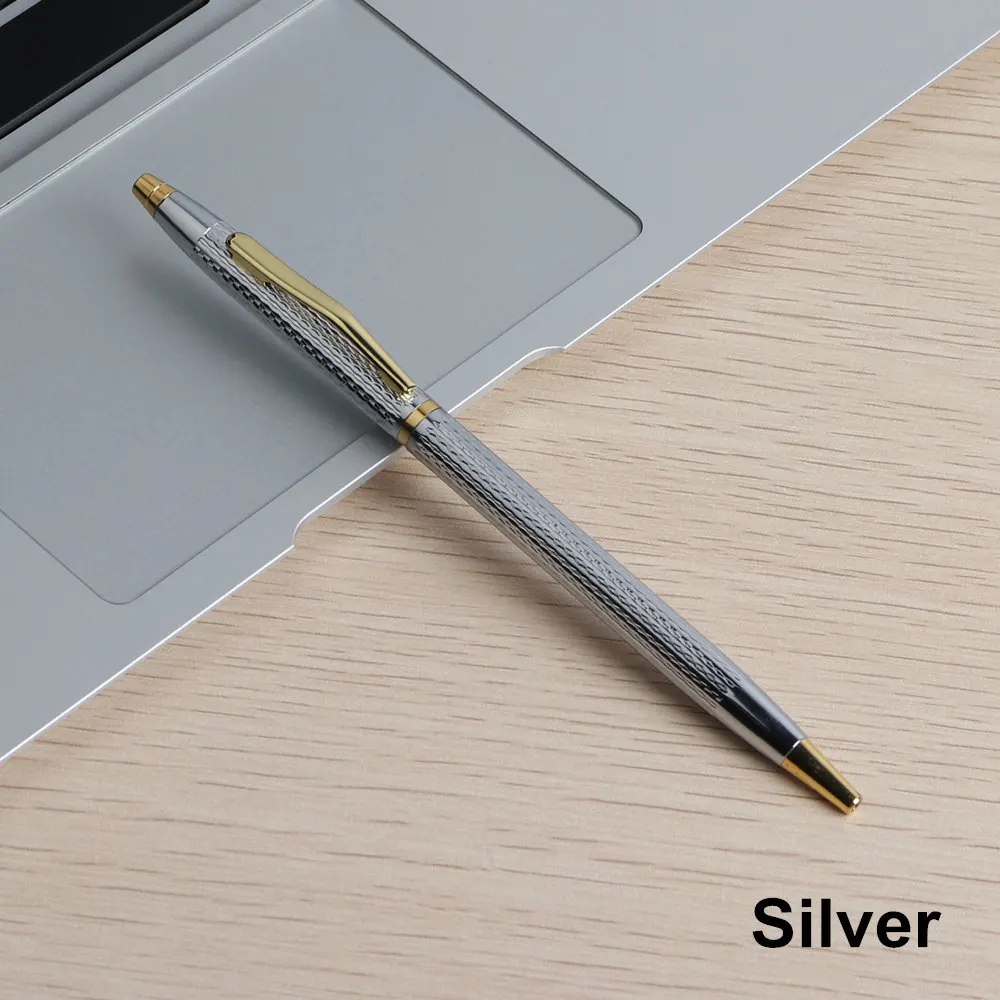 1PCS Silver 1 шт GENKKY металлическая шариковая ручка вращающаяся металлическая старая масляная ручка для школьных канцелярских принадлежностей цвета Серебро Золото чернила цвета черный синий 0,7 мм - Цвет: 1PCS Silver
