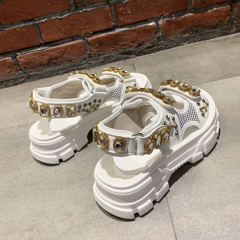 2019 летние женские сандалии на плоской подошве уличные со стразами Mujeres Sandalias Zapatos |