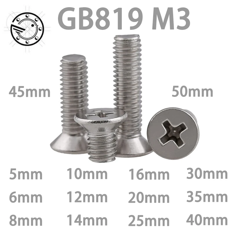 Метрическая нить M3 304 плоская головка из нержавеющей стали GB819 100 шт. Винты m3