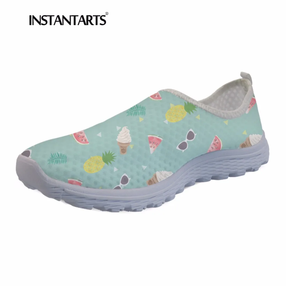 

INSTANTARTS Fashion Pineapple Summer Sneakers Women Casual Breathable Flat Shoes 3D Fruit Print Youth Girl Outside Mesh Sneakers