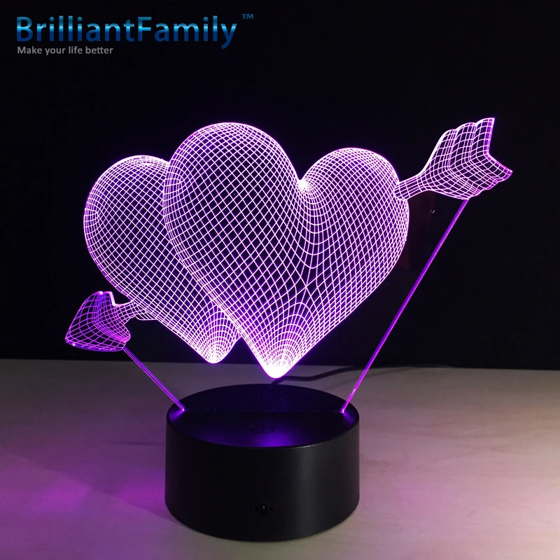 LED lights 3D stereo remote control Touch Acrylic USB colorful night light 3W Valentine 's Day gift The sword of Cupid | Освещение