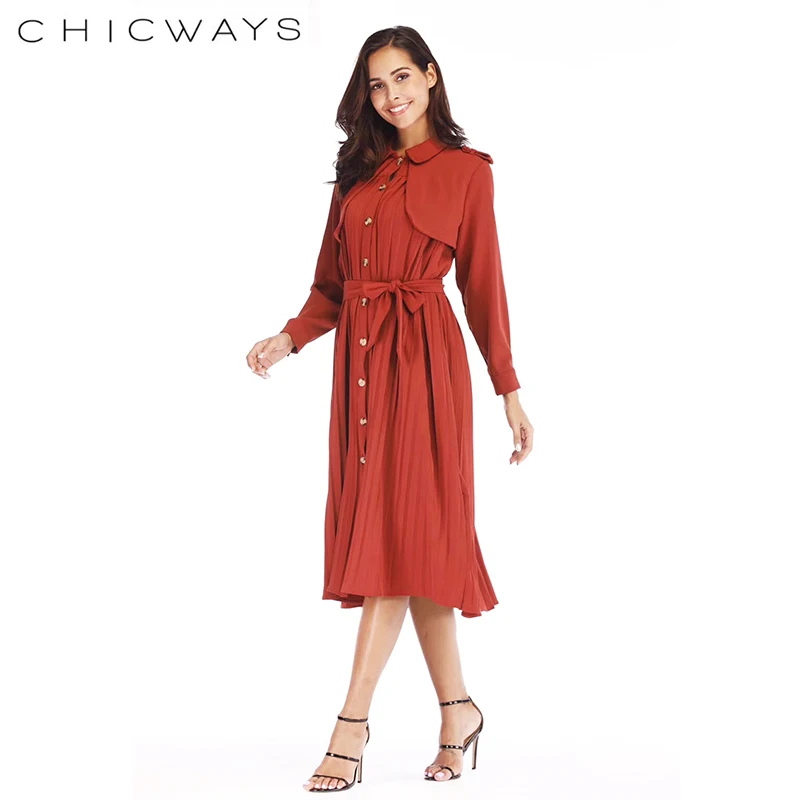 CHICWAYS 2019 шифон цветочный принт тонкий отложной воротник однобортное Платье