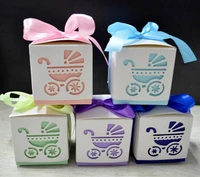 laser cut baby carriage stroller wedding favor candy wrap boxes footprints baby shower party gift bag packaging ribbon rope