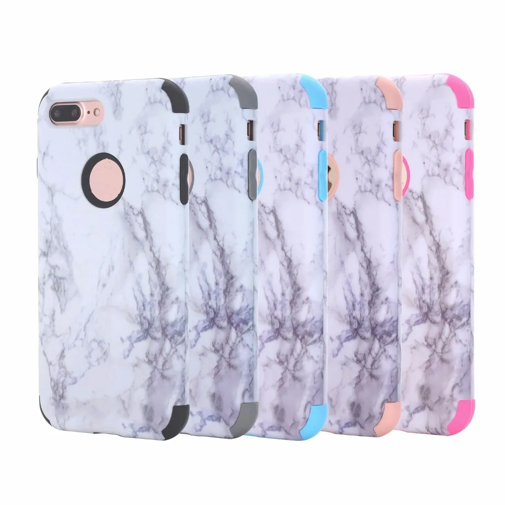 Luxury 3 in 1 Hard Marble PC+ Silicone phone Case for iPhone 5/5S/SE/6/6S/7/8 6/7/8Plus Full pretection Anti-Knock |