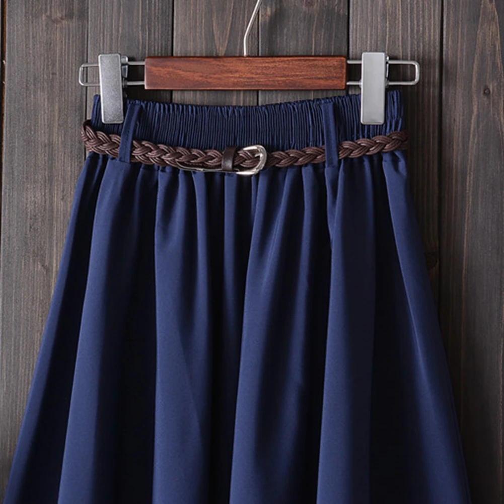 2019 fashion Korean Summer Midi Skirt Women Ladies High Waist pleated skirt A-line School Skirts with belt black red blue skirts | Женская