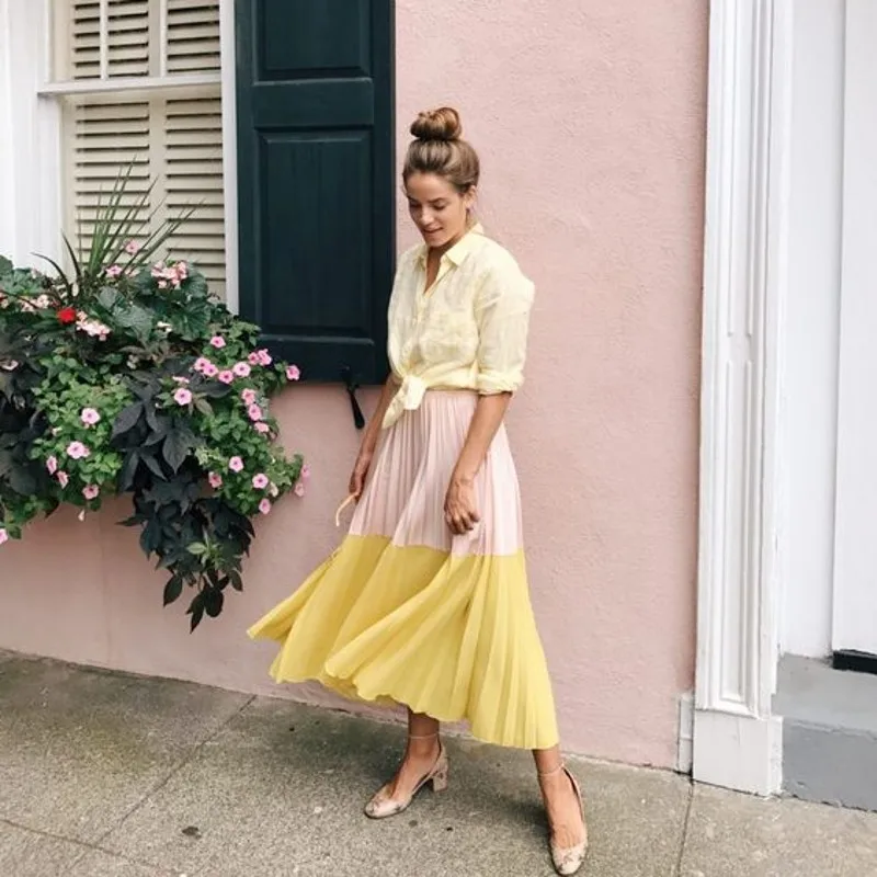 Женская юбка до щиколотки на молнии|pleated chiffon skirt|chiffon skirtfashion skirt |