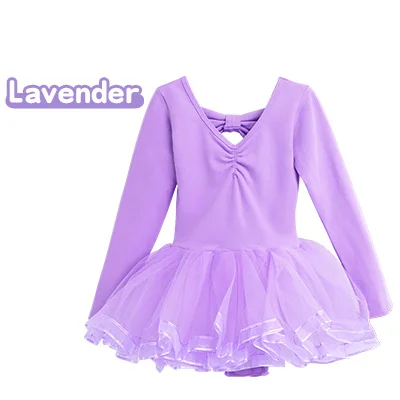Lavender Long Sleeve Детское балетное платье для девочек, гимнастическое трико, бальное платье для танцев, длинный/короткий рукав, балетная пачка, костюм для выступлений для детей - Цвет: Lavender Long Sleeve