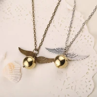 golden snitch necklace quidditch fly ball antique bronze alloy wing pendant steampunk vintage movie jewelry men women wholesale