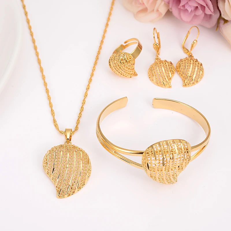 

Ethiopian Set Jewelry Necklace pendant Earrings Eritrea jewelry Habesha Girl Gold heart African Bridal Sets best gift women