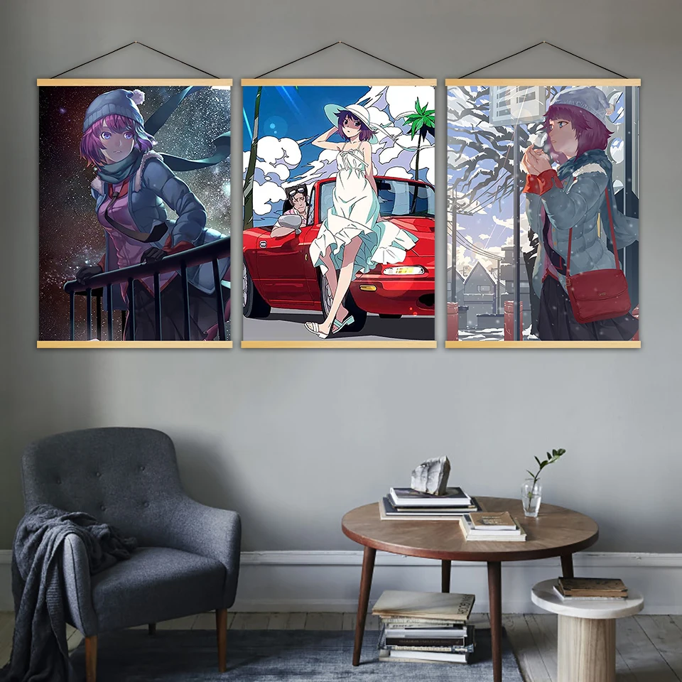 Настенная картина Постер в скандинавском стиле Bakemonogatari деревянный свиток