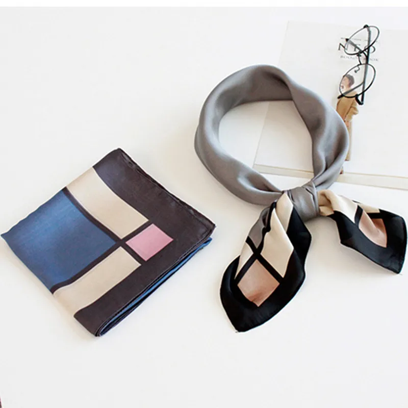 joejerry 28&quot*28&quot Mini Scarf Women Summer Spring Plaid Square Silk Satin Fashion 2017 Office Lady Small Bandana | Аксессуары для