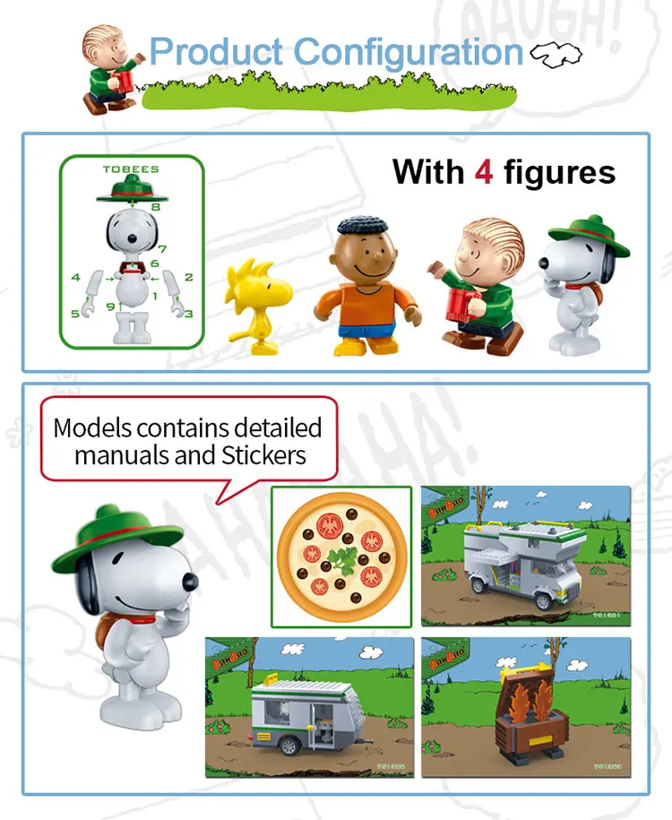 BanBao 7513 Горячая IP Snoopy Peanuts туристический автомобиль пластиковые строительные кирпичи для детей образовательная модель DIY Кирпичи совместимый бренд