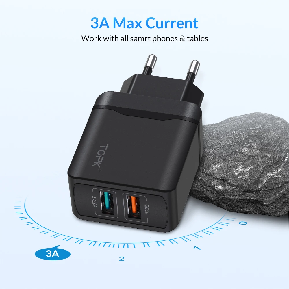 Зарядное устройство TOPK quick charge 3 0 EU для xiaomi usb зарядное iphone x xs xr быстрое телефонов