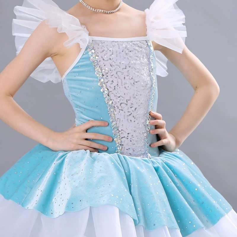 Новинка 2019 синее блестящее детское платье балетная юбка-пачка для девочек костюм