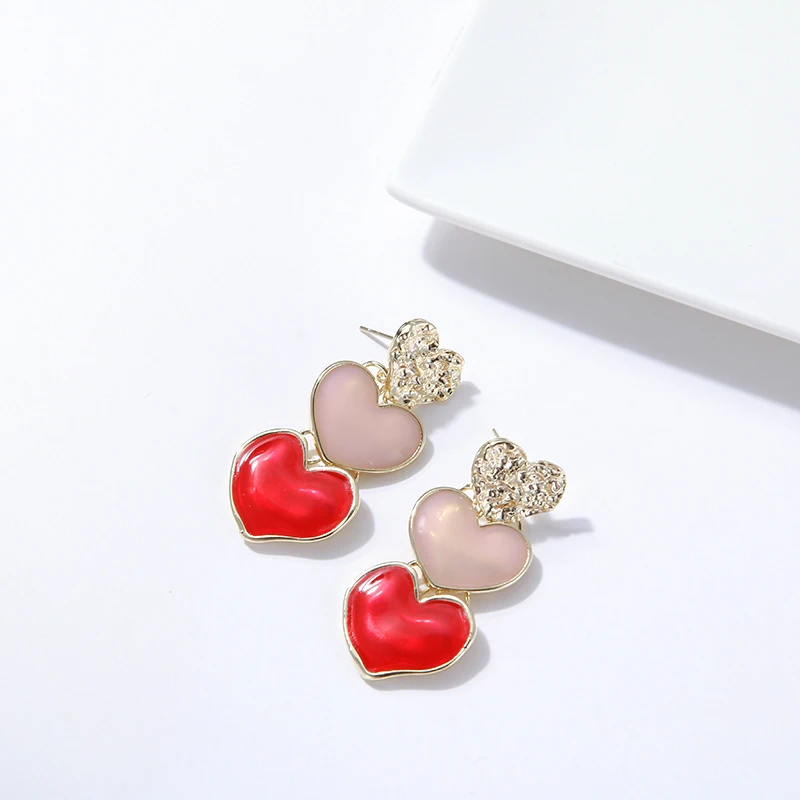 Yhpup Fashion Sweet Brand Za Zinc Alloy Heart Dangle Earrings Geometric Enamel Pink Charm Earrings for Women Party Pendants Gift