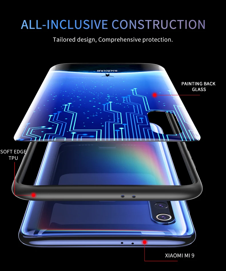 GKK, Роскошный чехол для Xiaomi Mi 9, чехол, противоударный, закругленный, закаленное стекло, мягкий край, TPU, чехол для Xiaomi Mi 9, чехол, Coque Funda