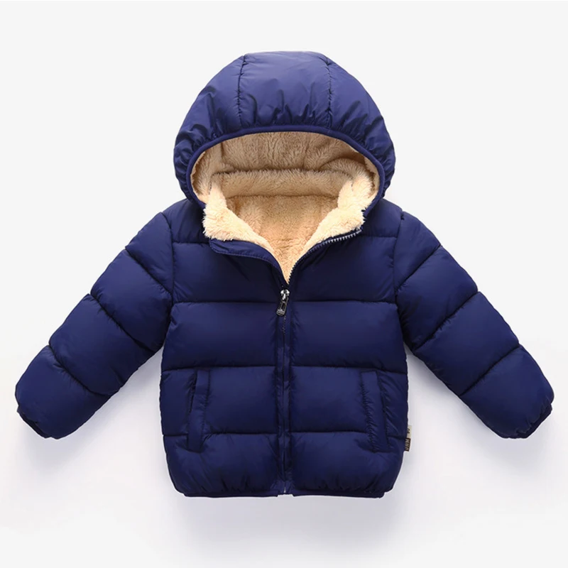Детская верхняя одежда куртка 2018 зимняя для детей однотонная теплая с капюшоном