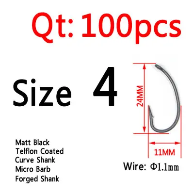 Size 4 100pcs ICERIO 100 шт. матовый черный с тефлоновым покрытием иглы острые кривые карп рыболовные крючки Gnippen всплывающие крючок для ловли карпа - Цвет: Size 4 100pcs