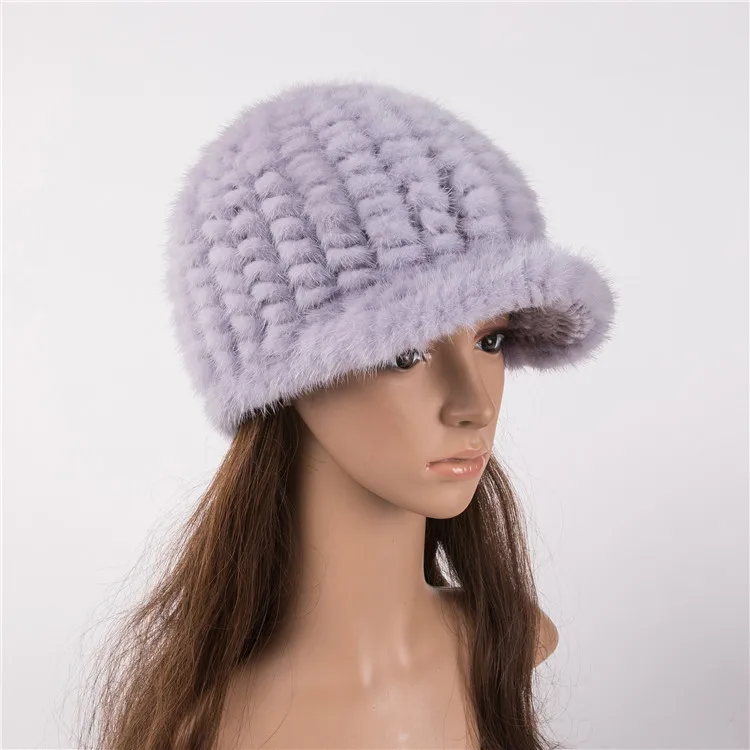 

women fur baseball caps of natural mink fur winter autumn white caps fashion knitted warm hats H118