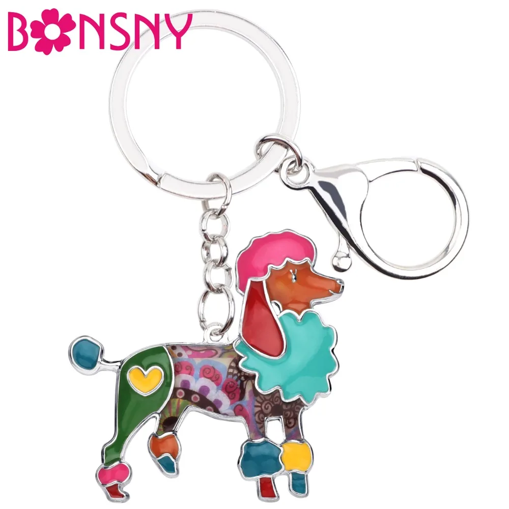 

Bonsny Enamel Alloy Cartoon Poodle Dog Key Chains Keychains Ring Fashion Animal Pets Jewelry For Women Girls Bag Car Charms Gift