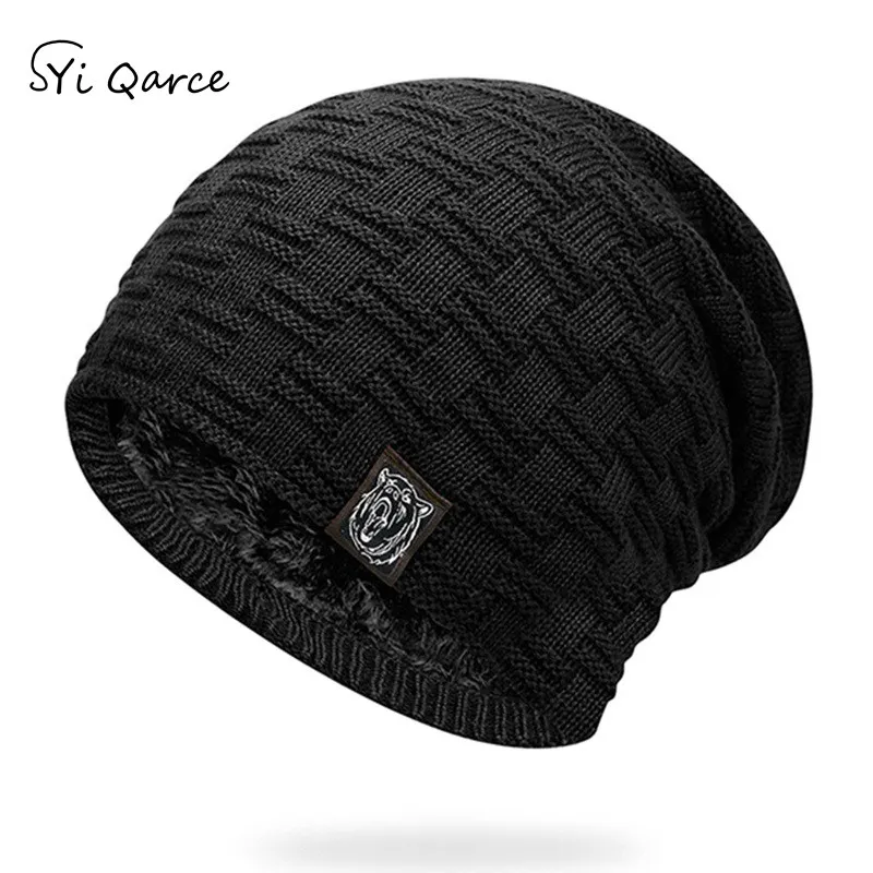 Black SYi Qarce унисекс зимняя вязаная шапка плюс бархатная раста шапка Skullies Beanies Slouch шапка для женщин Мужская Уличная Лыжная Шапка NM463-67 - Цвет: Black