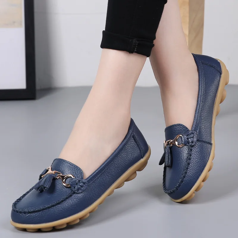 Мокасины женские из коровьей кожи туфли на плоской подошве без застежки с