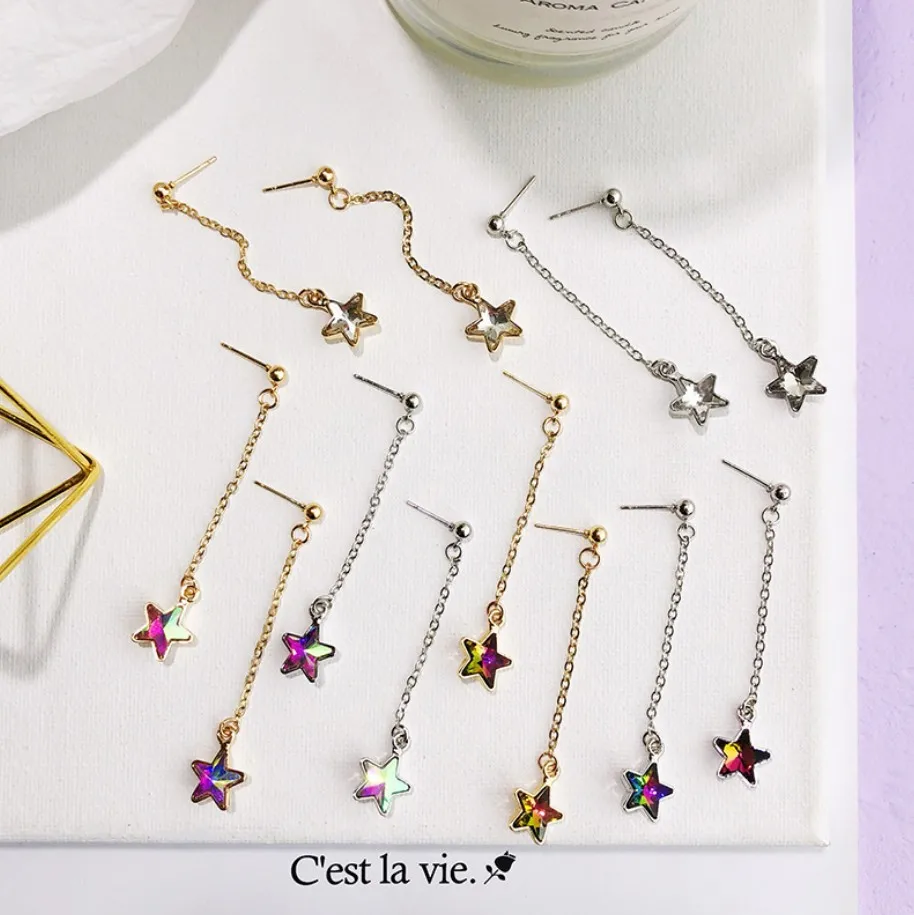 Маленькая Переливающаяся звезда кристалл длинная тонкая цепочка висячие серьги