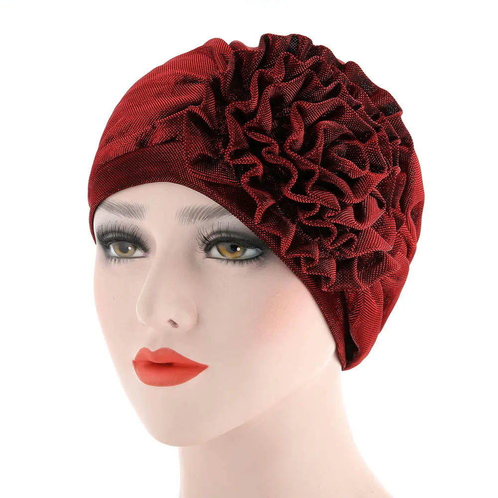 

Solid Color Women Turban Flower Lady Headband Hat Muslim Headgear