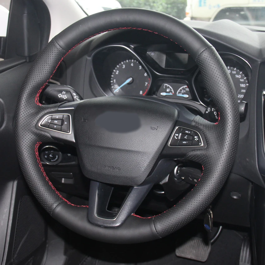 Блестящие пшеницы черный кожаный руль автомобиля Обложка для Ford Focus 3