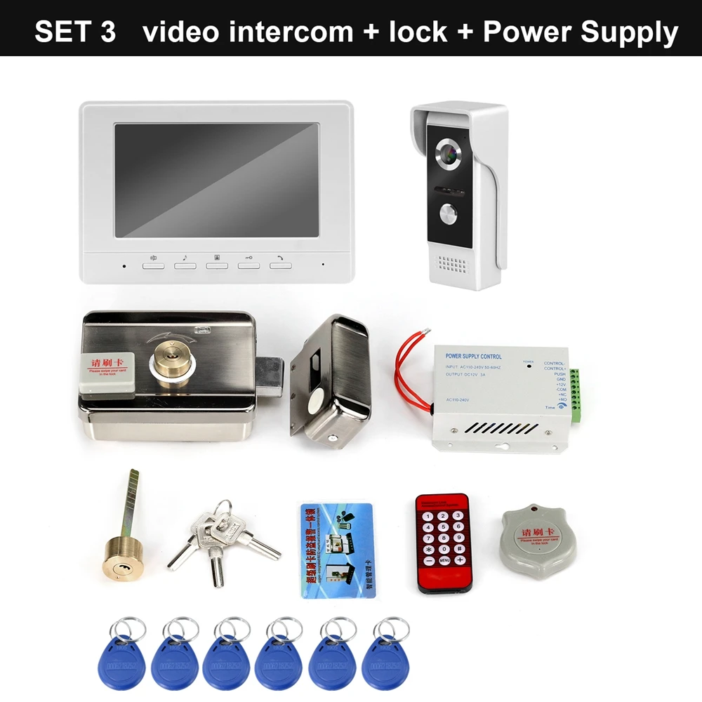 SET with 3 lock-S3A Homefong видеодомофон 7 дюймов проводной видеодомофон 1000TVL ИК дверной Звонок камера с электрическим замком для дома домофон системы - Цвет: SET with 3 lock-S3A