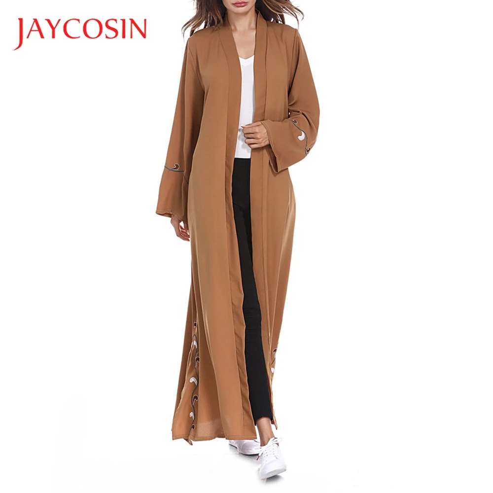 JAYCOSIN Women Islamic Embroidered Cardigan Long Coat Muslim Middle East Robe Polyester Material Solid Pattern | Тематическая