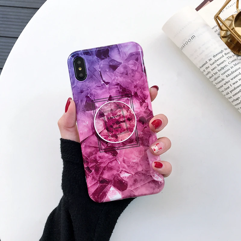 Fashion Simple Marble Purple Case For iPhone 7 Soft Back Cover XS MAX XR X 6 6S Plus 8 Airbag Bracket Phone Bag |