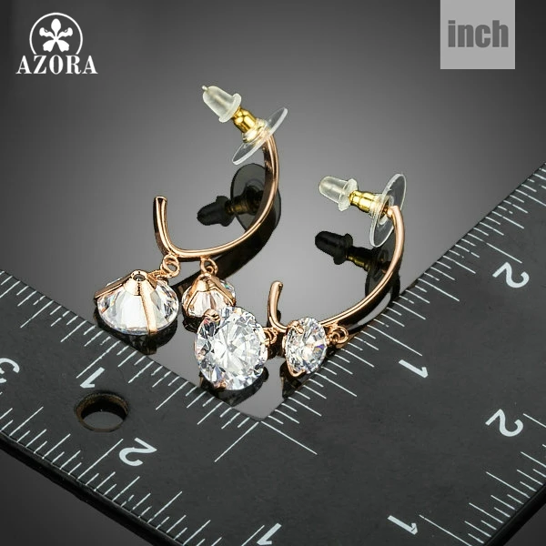 Женские серьги-подвески из розового золота с фианитом 2 шт. | Украшения и