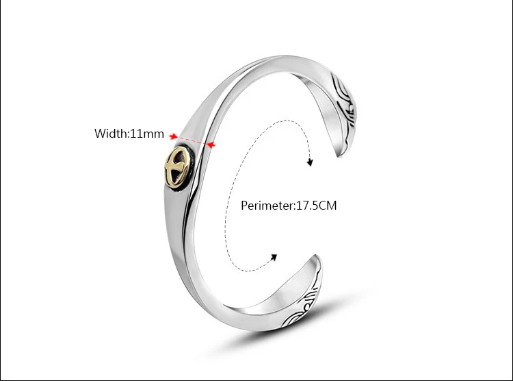 Heyrock гравировкой крючке Открыть манжеты Браслеты для Для мужчин женщин 17.5 см