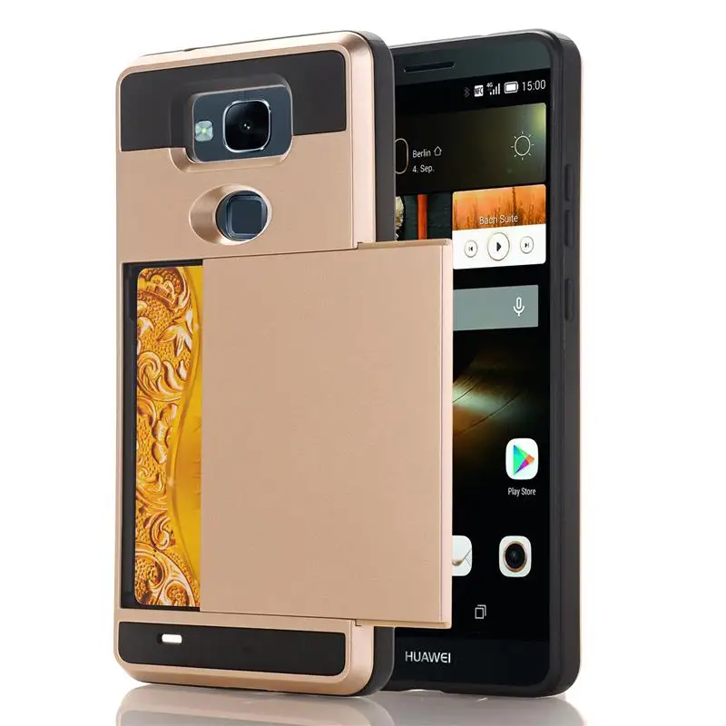 Gold Защитный Гибридный жесткий чехол для huawei Honor 6 7 Mate7 гибкий Жесткий ПК скользящий держатель для карт для huawei Honor 6 Plus - Цвет: Gold