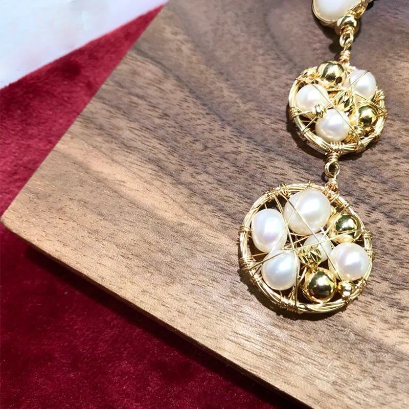 ANI 14K ролл Золотые женские Висячие серьги натуральный пресноводный белый жемчуг Золотые Серьги Висячие oorbellen ювелирные изделия ручной работы в форме барокко