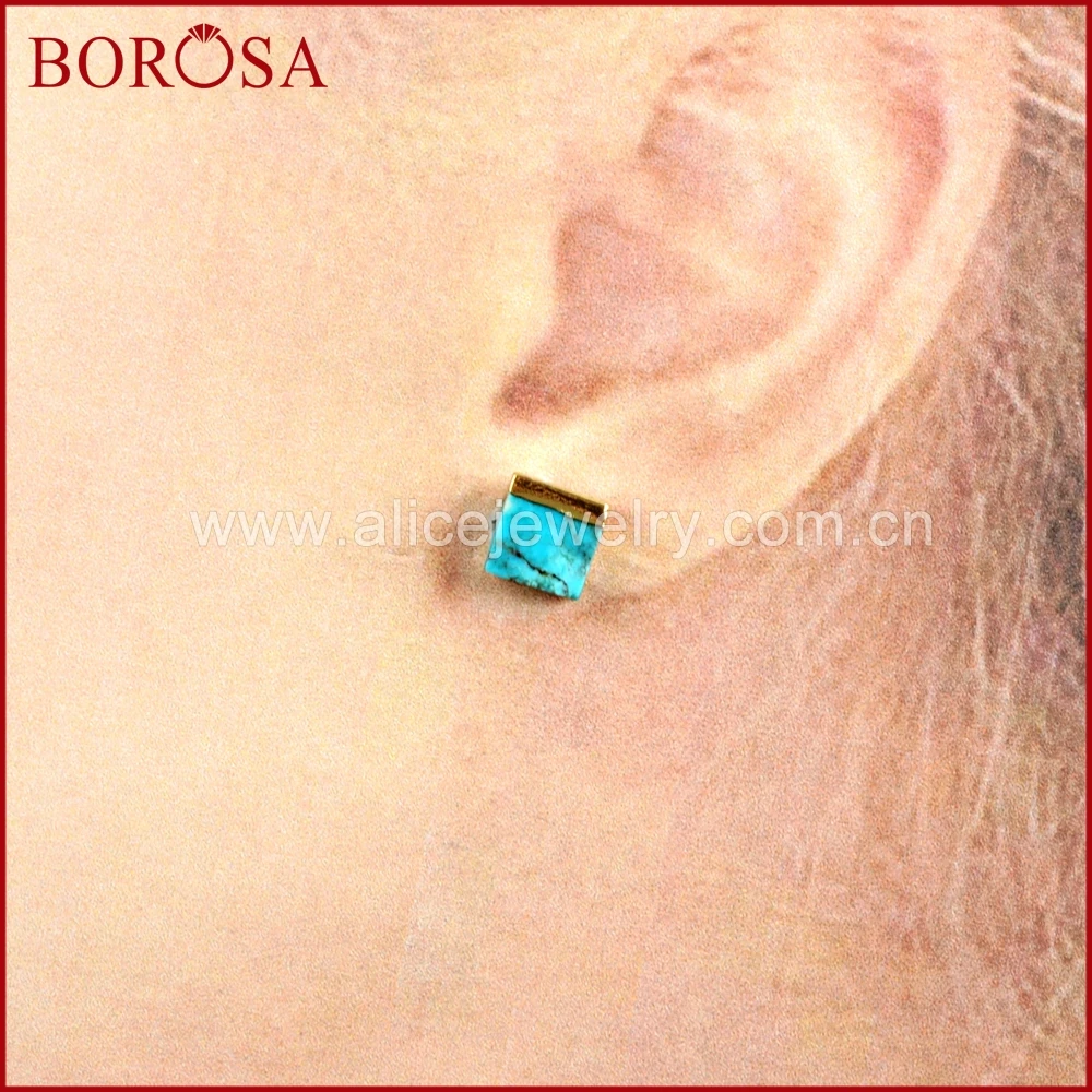 Серьги гвоздики BOROSA 5/10 пар натуральные украшения из синего камня серебристые
