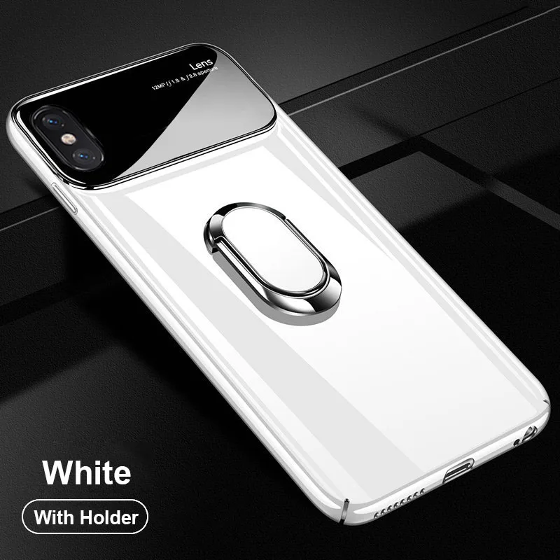 White With Holder AOXIN чехол для телефона для iPhone 6 6s 7 8 Plus XR Xs Max чехол бампер на iPhone 6 7 X s чехол с магнитный держатель-кольцо для пальца - Цвет: White With Holder