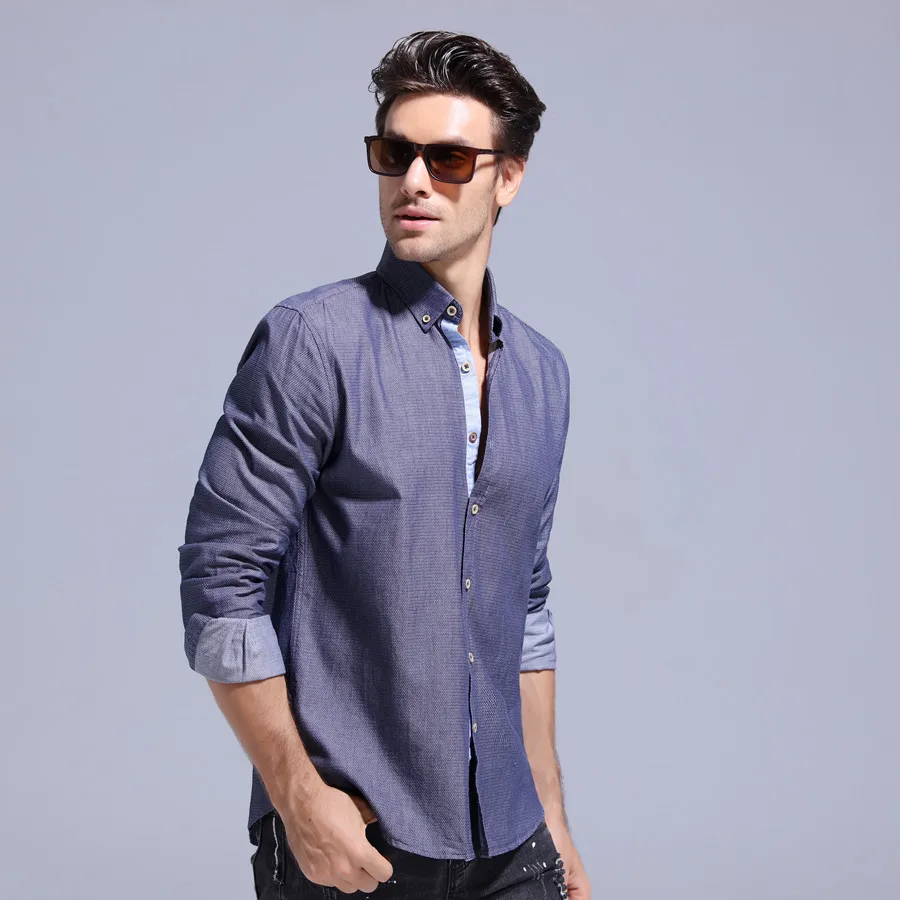 Мужские рубашки с длинным рукавом 100% хлопок повседневные весна осень модные в
