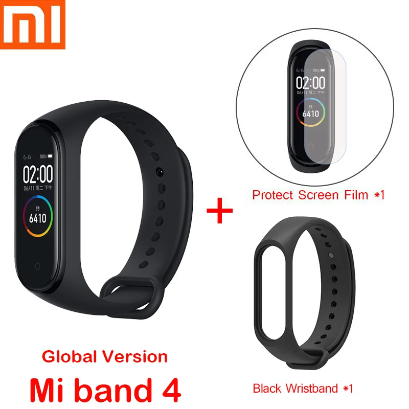 Global mi4 add strap Xiaomi mi Band 4 смарт-браслеты mi band 3 Браслет фитнес-трекер для измерения сердечного ритма сенсорный экран pulsera inteligente - Цвет: Global mi4 add strap