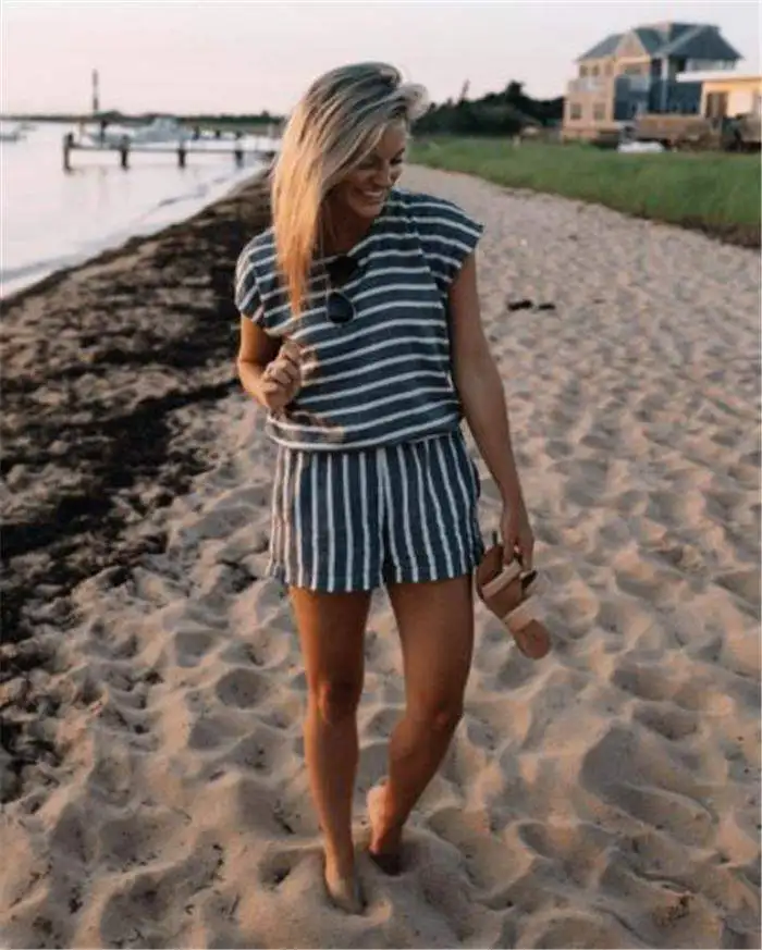 2019 новые летние винтажные комбинезоны с принтом полосатые повседневные женские