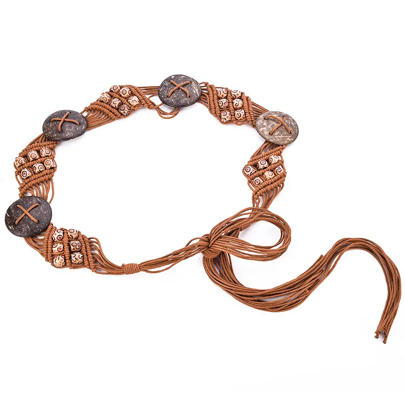 Новый Этнический стиль восковой веревки тканый ручной вязки пояс богемный талии