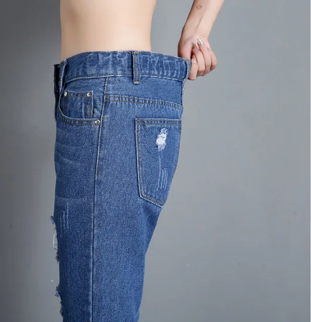 Женские рваные джинсы винтажные узкие брюки джинсовые эластичные размера плюс